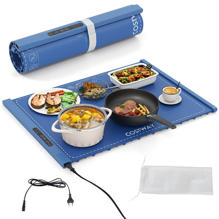 Electric Food Warming Mat, Silicone, Adjustable Temp, Blue