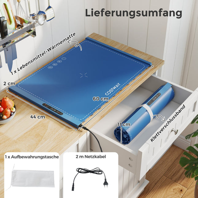 Elektrická ohřívací podložka na jídlo, silikon, nastavitelná teplota, modrá