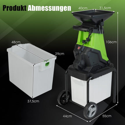 Elektrický zahradní drtič větví, 3000W, koš 50L, průměr řezu 45mm
