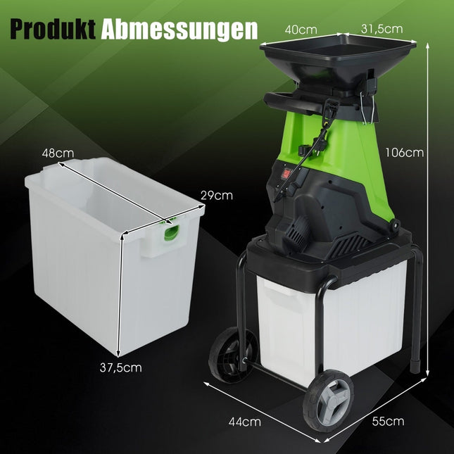 Elektrický zahradní drtič větví, 3000W, koš 50L, průměr řezu 45mm