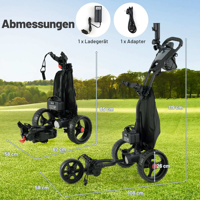 Elektrický golfový vozík, tříkolový, nastavitelná rukojeť, USB port