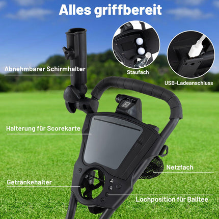 Elektrický golfový vozík, tříkolový, nastavitelná rukojeť, USB port