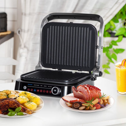 Elektrický kontaktní gril, 2100W, sklopný, 8 režimů přípravy