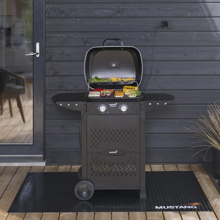 Elektrický gril s vozíkem, dvě zóny, 2300W, litinové rošty