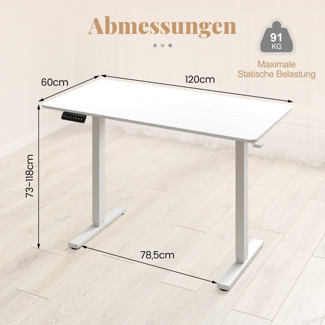 Elektrisch höhenverstellbarer Schreibtisch, 120x60 cm, Weiß