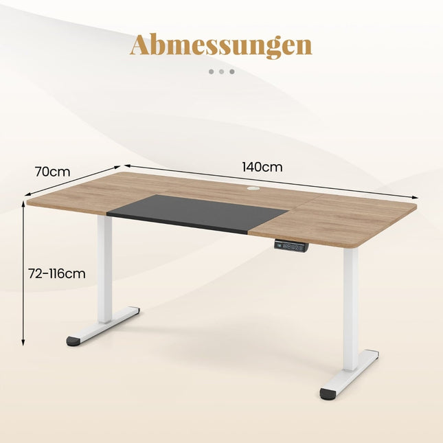 Elektrisch höhenverstellbarer Schreibtisch, 140x70 cm, Beige