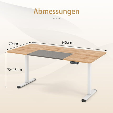 Elektricky výškově nastavitelný psací stůl, 140x70 cm, ergonomický sed-stoj