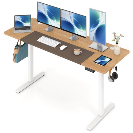 Electric Height-Adjustable Desk, 160x60 cm, Natural Finish