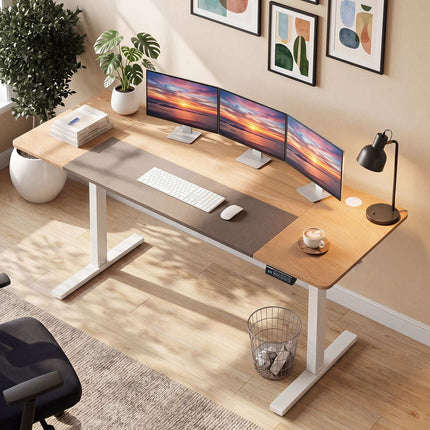 Electric Height-Adjustable Desk, 160x60 cm, Natural Finish