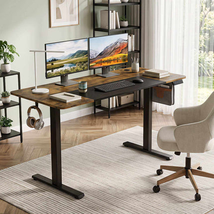 Electric Height-Adjustable Desk, Rustic Brown, 140x60 cm