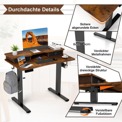 Elektricky výškově nastavitelný psací stůl se stojanem na monitor, 100x60 cm