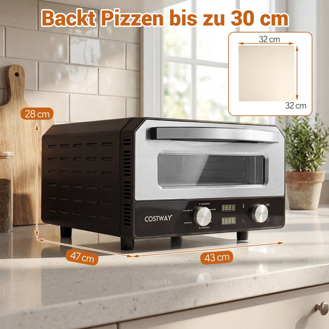 Elektrická pec na pizzu do domácnosti, 30cm, 6 přednastavených programů, černá