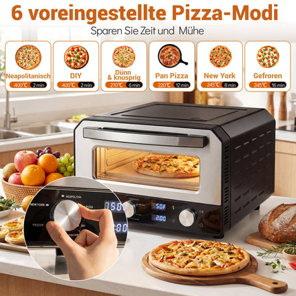 Elektrická pec na pizzu do domácnosti, 30cm, 6 přednastavených programů, černá