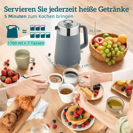 Elektrická rychlovarná konvice 1.7L 2200W a toustovač na 4 topinky, šedá