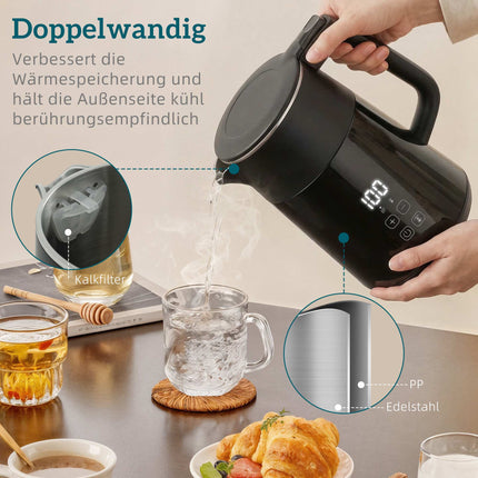 Elektrická rychlovarná konvice 1.7L, 2200W, LED displej, udržování teploty, automatické vypnutí