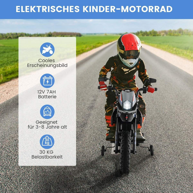 Elektrická dětská motorka s pomocnými kolečky, hudba, baterie 12V
