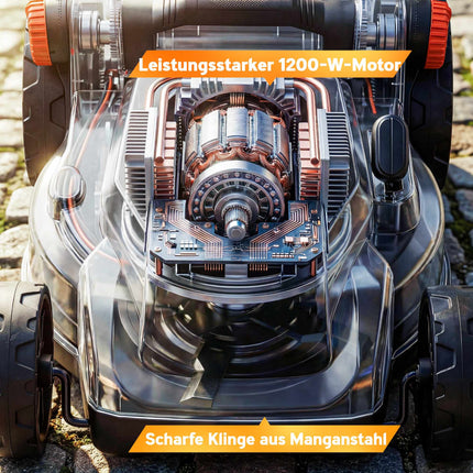 Elektrická sekačka na trávu, záběr 34cm, motor 1200W