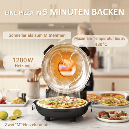Elektrická pec na pizzu, 430℃, 1200W, kámen 30cm, časovač