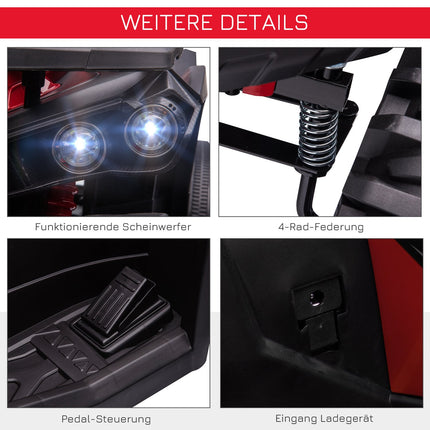 Elektrická dětská čtyřkolka 12V, reflektor, USB a MP3, červená