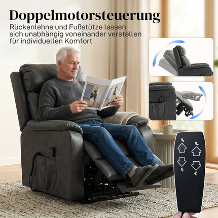 Elektrické polohovací křeslo, černá koženka, dva motory
