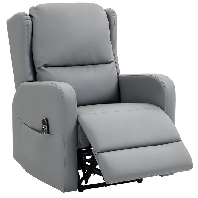 Elektrische relaxfauteuil, kunstleer, grijs, voetenbank