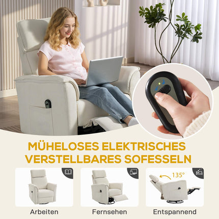 Elektrické polohovací křeslo s nastavitelnou opěrkou hlavy, krémově bílá