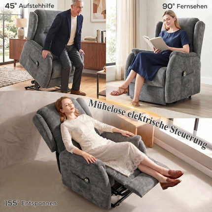 Electric Recliner Chair with Lift Assist, Dark Grey Chenille