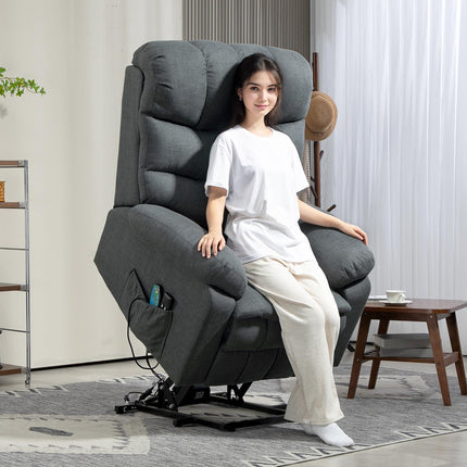 Electric Recliner Chair with Lift, Massage, Dark Grey Fabric