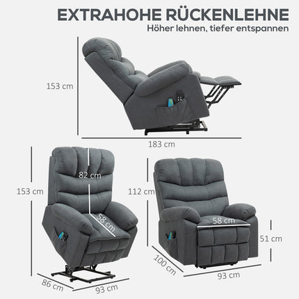 Electric Recliner Chair with Lift, Massage, Dark Grey Fabric