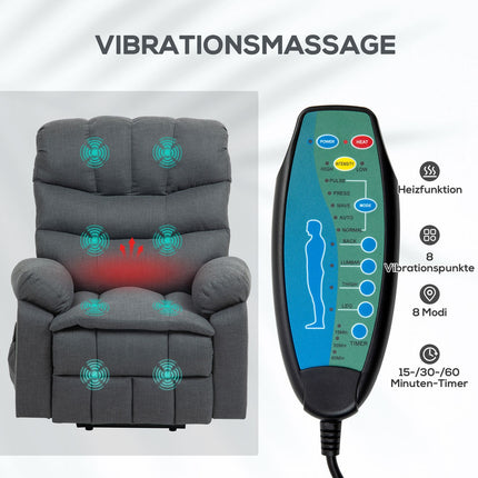 Electric Recliner Chair with Lift, Massage, Dark Grey Fabric