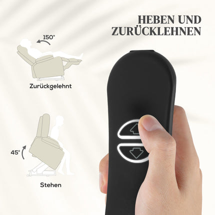 Elektrické polohovací křeslo se zvedací funkcí, masáží, ohřevem a USB, krémová