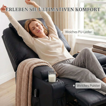 Electric Recliner Chair with Lift, USB, Black Faux Leather