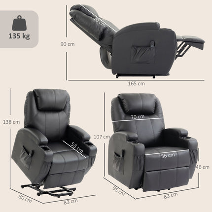 Electric Recliner Chair with Lift, USB, Black Faux Leather