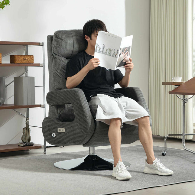 Elektrische relaxfauteuil met USB-aansluiting, fluweel, draaibaar, grijs