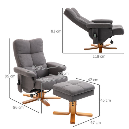 Electric Recliner with Massage, Ottoman Storage, Dark Grey