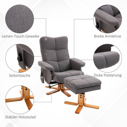 Electric Recliner with Massage, Ottoman Storage, Dark Grey