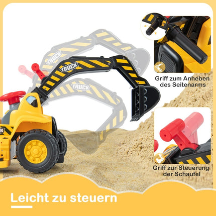Electric Ride-On Digger Toy with Storage & Basketball Hoop