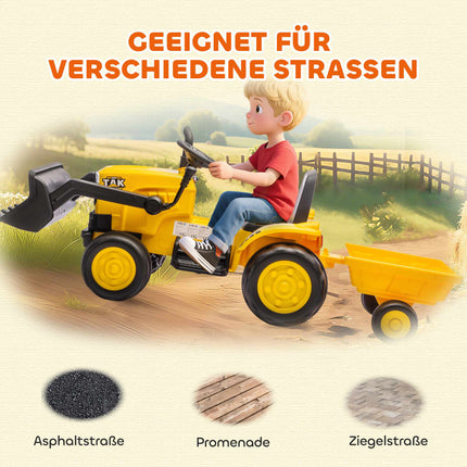 Elektrický dětský bagr k sezení s vlečkou, 12V, 3-8 let, žlutá
