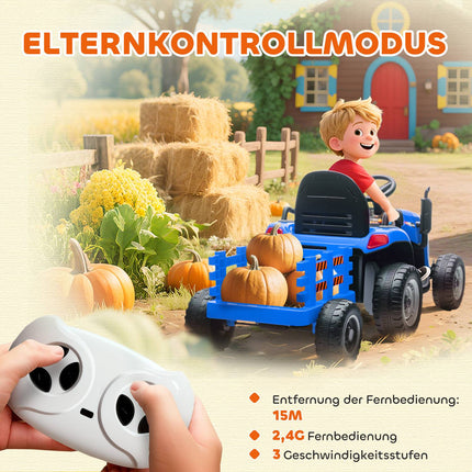 Elektrický traktor k svezení pro děti, dálkové ovládání, 3-8 let, modrá