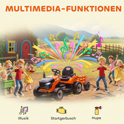 Elektrický traktor k svezení pro děti, dálkové ovládání, 3-8 let, oranžová