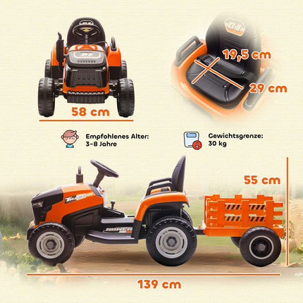 Elektrický traktor k svezení pro děti, dálkové ovládání, 3-8 let, oranžová
