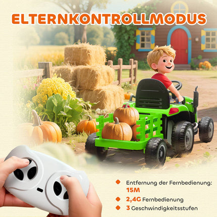 Elektrický traktor k svezení s ovladačem, 3-8 let, zelená