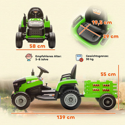 Elektrický traktor k svezení s ovladačem, 3-8 let, zelená