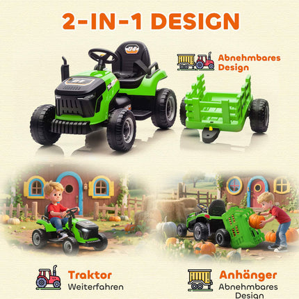 Elektrický traktor k svezení s ovladačem, 3-8 let, zelená