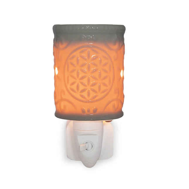 Elektrická aromalampa, keramika, bílá, květinový design