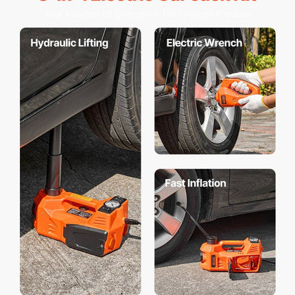 Electric Scissor Jack Kit, 5 Ton 12V, Inflator, Impact Wrench, LED