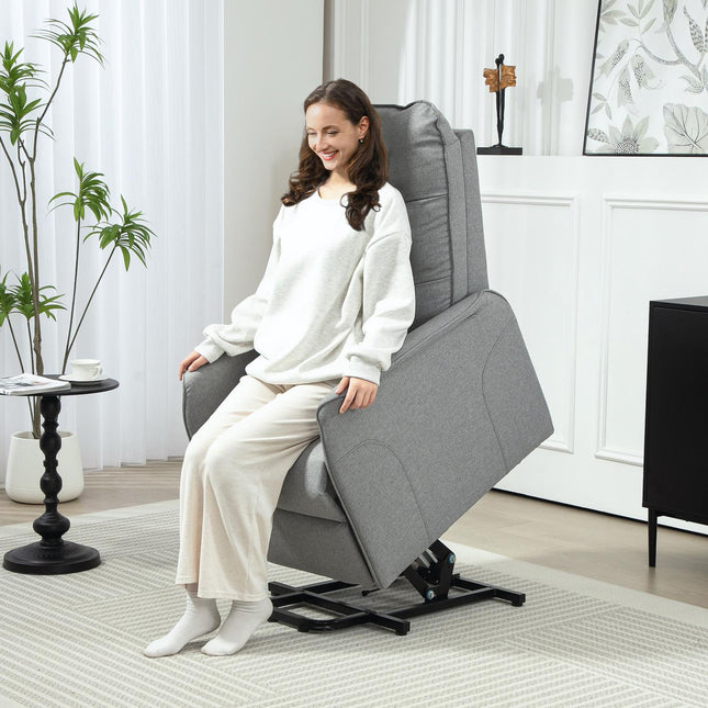 Electric recliner, linen, remote control, side pocket, gray