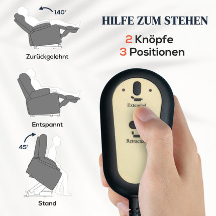 Elektrické polohovací křeslo, len, dálkové ovládání, boční kapsa, šedá