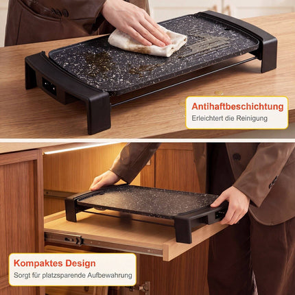 Electric Tabletop Grill, 2150W, Dual Zone, Non-Stick, 44x24 cm