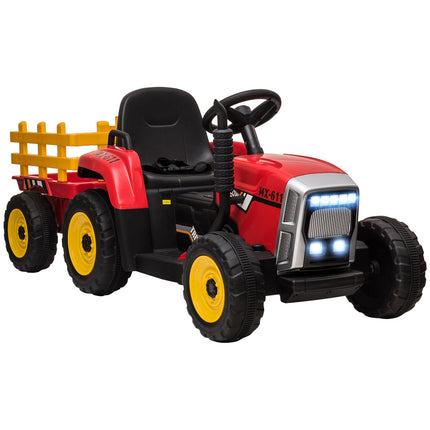 Dětský elektrický traktor s vlekem a dálkovým ovládáním, červený